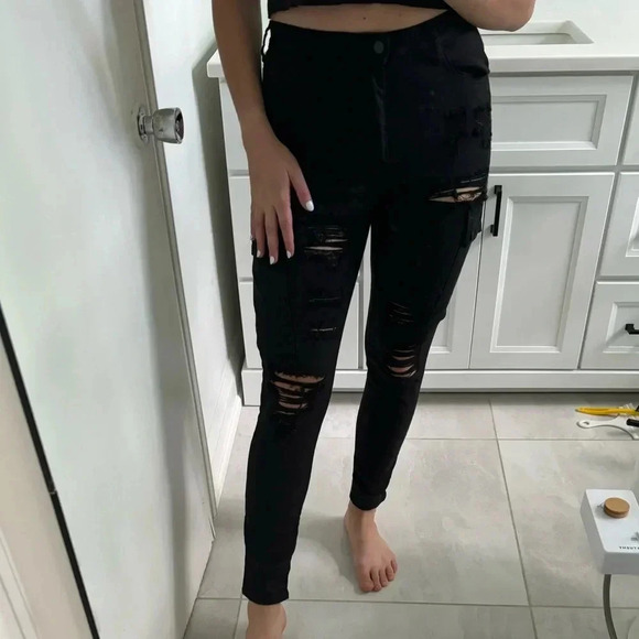 Fashion Nova Black Ripped Jeans - Picture 2 of 2